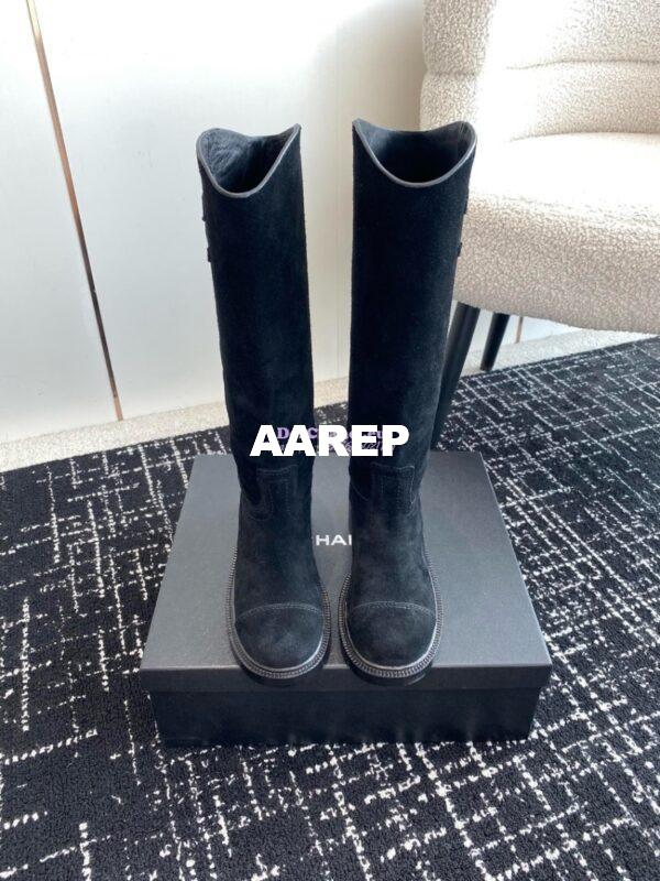 Replica Chanel 24A Suede Goatskin High Boots G454338 Black 4