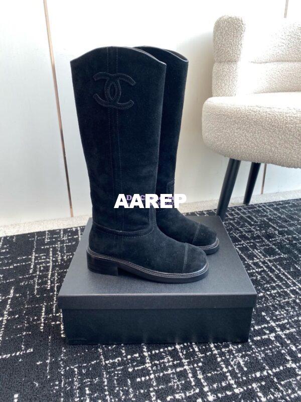 Replica Chanel 24A Suede Goatskin High Boots G454338 Black 5
