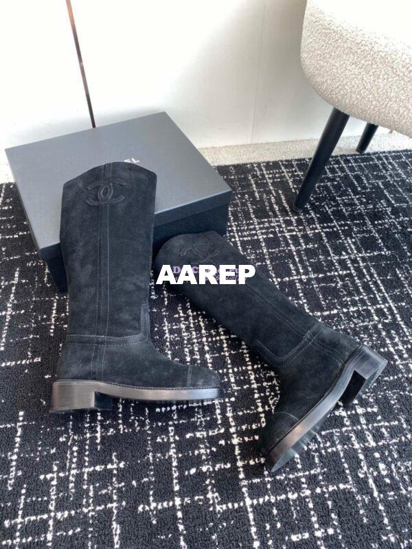 Replica Chanel 24A Suede Goatskin High Boots G454338 Black 6