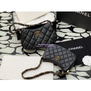 Replica Chanel 23K New Large Hobo Bag Lambskin Gold Hardware AS4422 Black 2