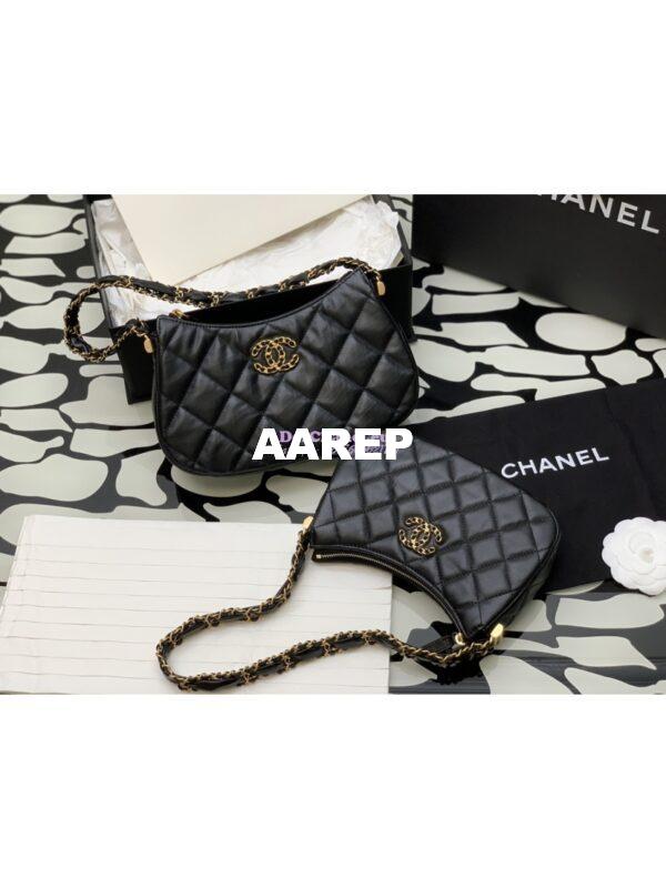 Replica Chanel 23K New Large Hobo Bag Lambskin Gold Hardware AS4422 Black 4