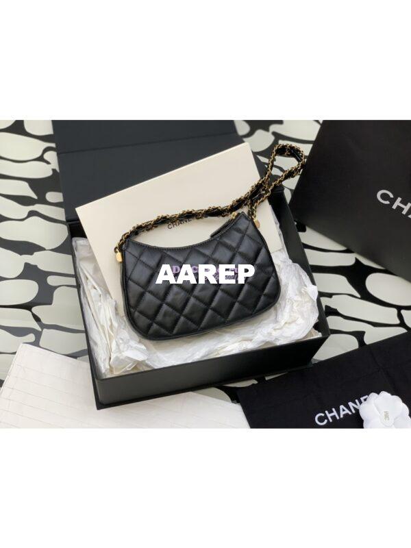 Replica Chanel 23K New Large Hobo Bag Lambskin Gold Hardware AS4422 Black 14