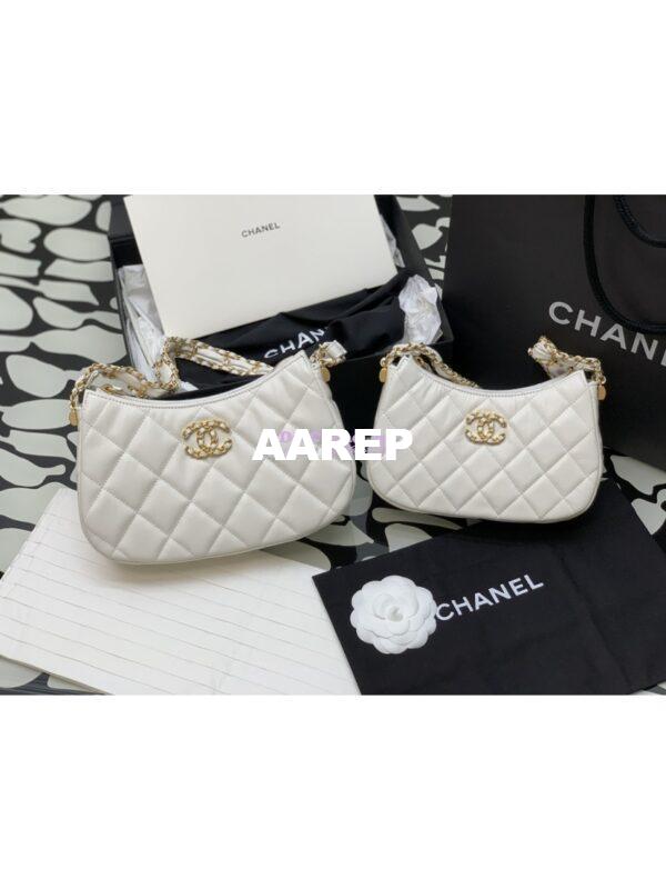 Replica Chanel 23K New Hobo Bag Lambskin Gold Hardware AS4422 White 3