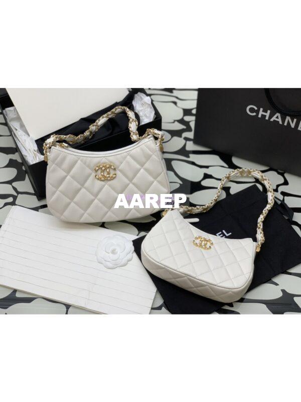 Replica Chanel 23K New Hobo Bag Lambskin Gold Hardware AS4422 White 4