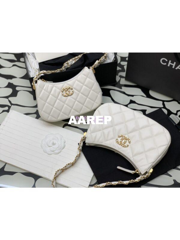 Replica Chanel 23K New Hobo Bag Lambskin Gold Hardware AS4422 White 5