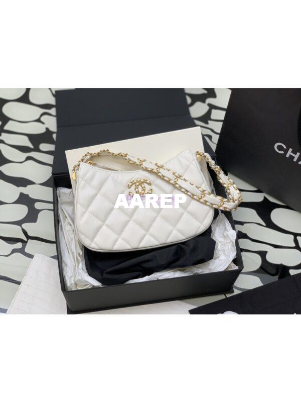 Replica Chanel 23K New Hobo Bag Lambskin Gold Hardware AS4422 White 6
