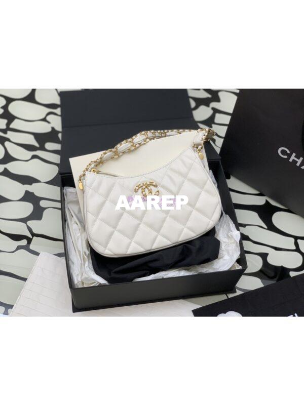 Replica Chanel 23K New Hobo Bag Lambskin Gold Hardware AS4422 White 7