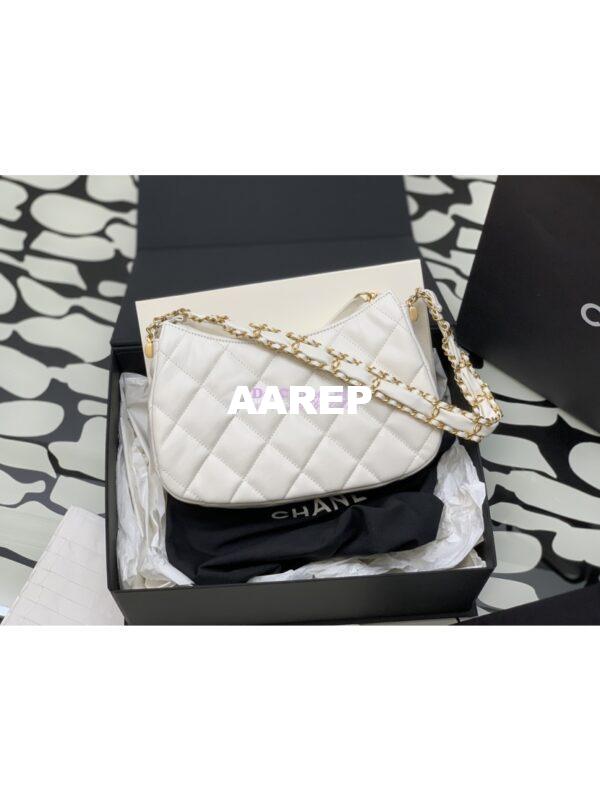 Replica Chanel 23K New Hobo Bag Lambskin Gold Hardware AS4422 White 10
