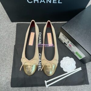 Replica Chanel  Lambskin Toe with Grossgrain Ballerinas G02819 Gold Beige