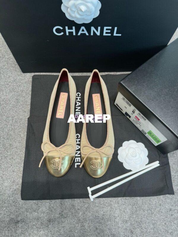 Replica Chanel  Lambskin Toe with Grossgrain Ballerinas G02819 Gold Beige 3