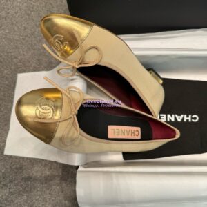 Replica Chanel  Lambskin Toe with Grossgrain Ballerinas G02819 Gold Beige 2