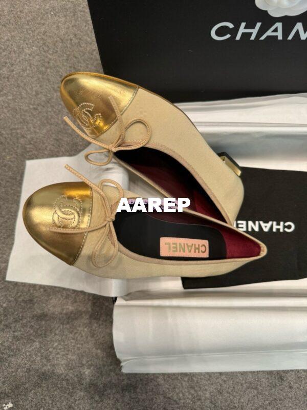Replica Chanel  Lambskin Toe with Grossgrain Ballerinas G02819 Gold Beige 4