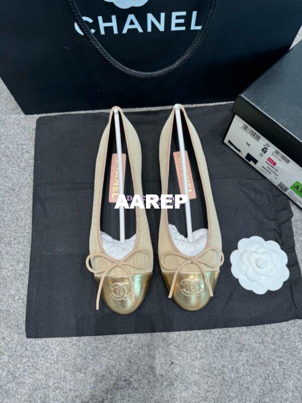 Replica Chanel  Lambskin Toe with Grossgrain Ballerinas G02819 Gold Beige 10