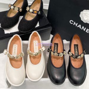 Replica Chanel 24P Mary Janes in Lambskin, Imitation Pearls, Strass G45778 White