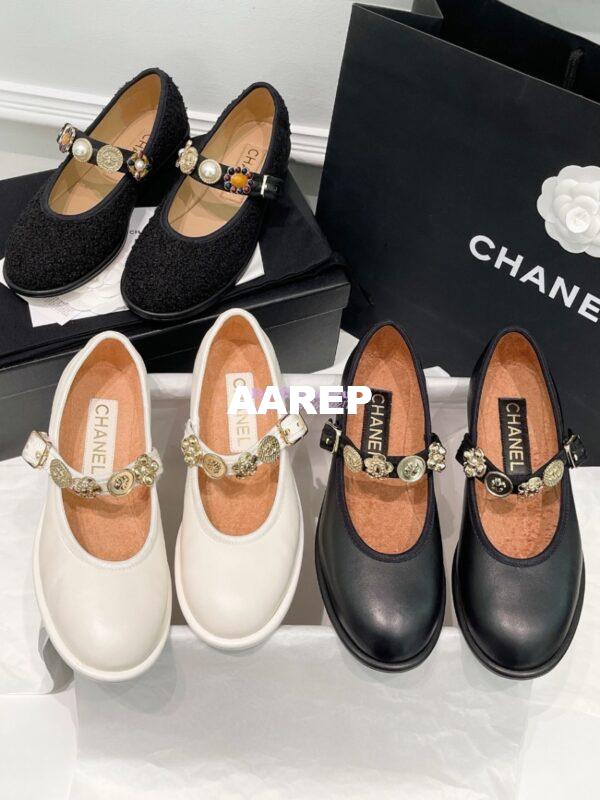 Replica Chanel 24P Mary Janes in Lambskin, Imitation Pearls, Strass G45778 White 3