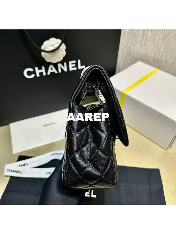 Replica Chanel Aged Shiny Lambskin Crystal Pearls & Black Metal Large Flap Bag With Top Handle AS4221 7