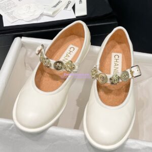 Replica Chanel 24P Mary Janes in Lambskin, Imitation Pearls, Strass G45778 White 2