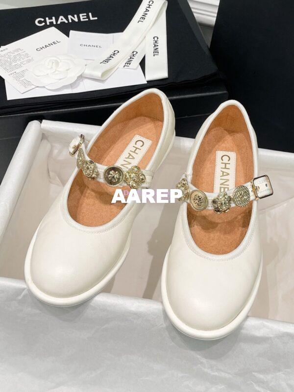 Replica Chanel 24P Mary Janes in Lambskin, Imitation Pearls, Strass G45778 White 4