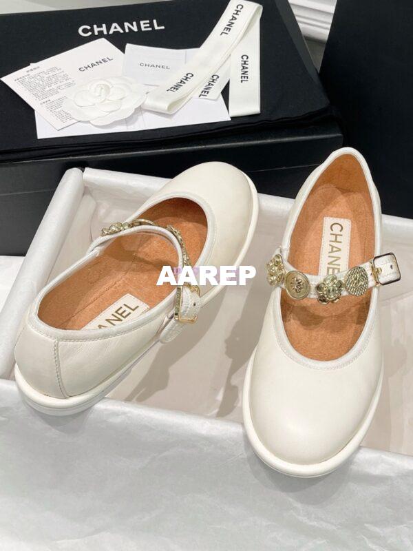 Replica Chanel 24P Mary Janes in Lambskin, Imitation Pearls, Strass G45778 White 5