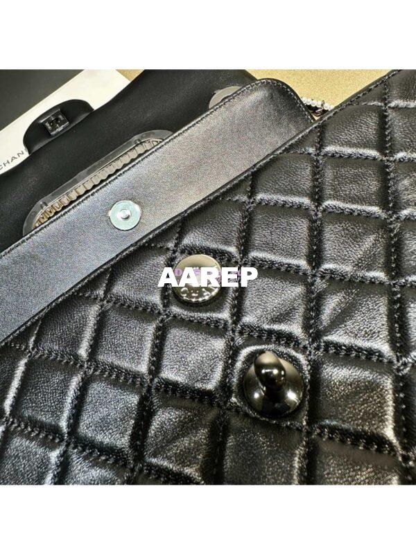Replica Chanel Aged Shiny Lambskin Crystal Pearls & Black Metal Large Flap Bag With Top Handle AS4221 10