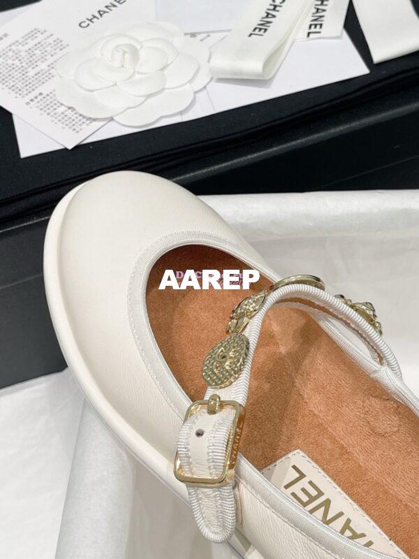 Replica Chanel 24P Mary Janes in Lambskin, Imitation Pearls, Strass G45778 White 7