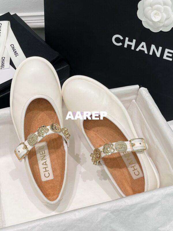 Replica Chanel 24P Mary Janes in Lambskin, Imitation Pearls, Strass G45778 White 8