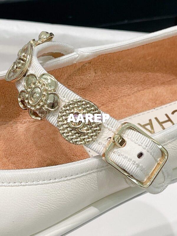 Replica Chanel 24P Mary Janes in Lambskin, Imitation Pearls, Strass G45778 White 9