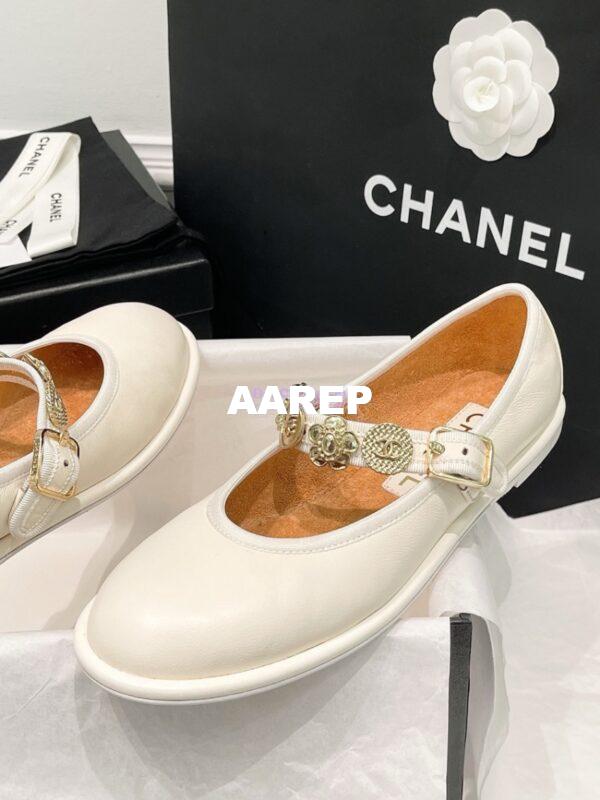 Replica Chanel 24P Mary Janes in Lambskin, Imitation Pearls, Strass G45778 White 10