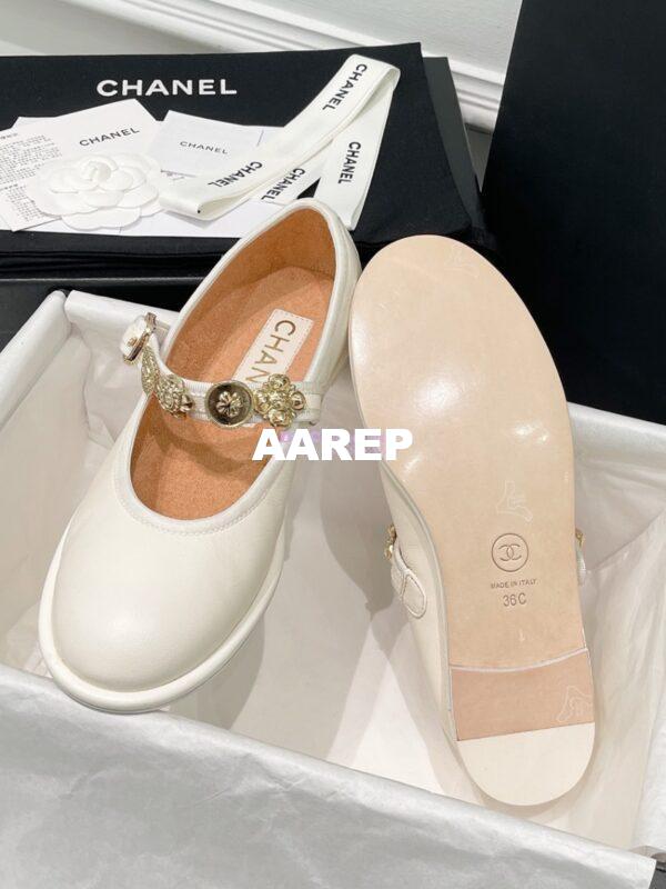 Replica Chanel 24P Mary Janes in Lambskin, Imitation Pearls, Strass G45778 White 12