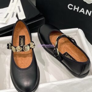 Replica Chanel 24P Mary Janes in Lambskin, Imitation Pearls, Strass G45778 Black 2