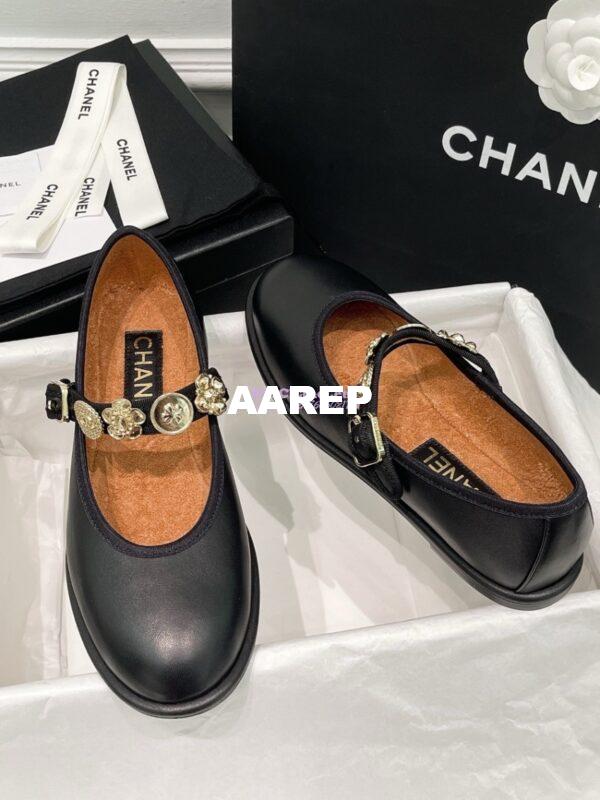 Replica Chanel 24P Mary Janes in Lambskin, Imitation Pearls, Strass G45778 Black 4