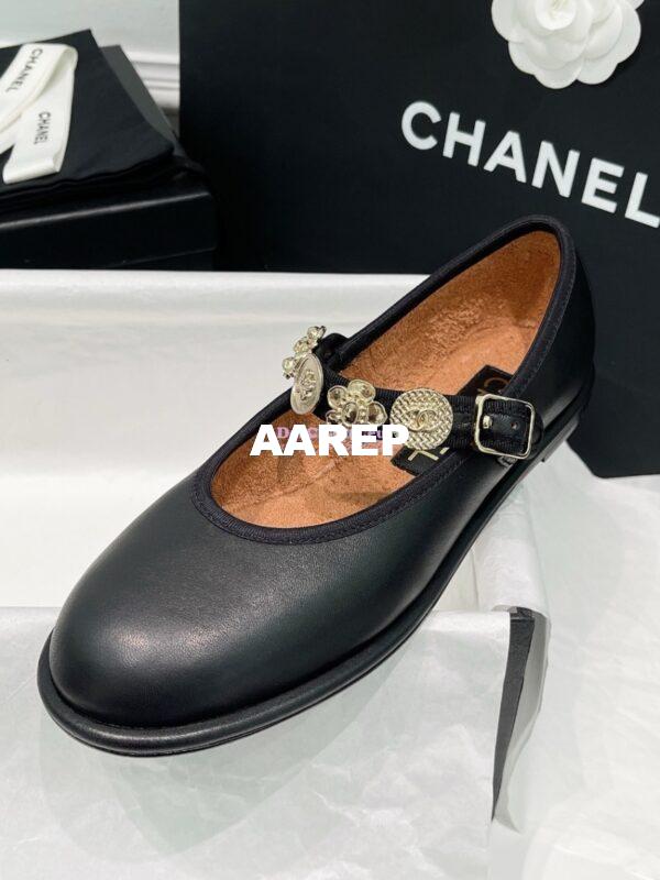 Replica Chanel 24P Mary Janes in Lambskin, Imitation Pearls, Strass G45778 Black 5