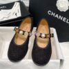 Replica Chanel 24P Mary Janes in Wool Tweed, Imitation Pearls, Strass G45778 Black