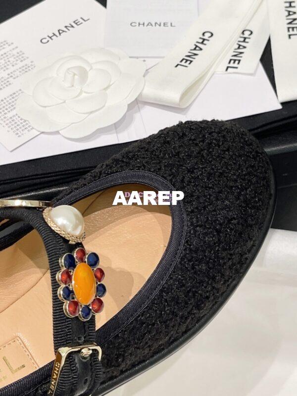 Replica Chanel 24P Mary Janes in Wool Tweed, Imitation Pearls, Strass G45778 Black 8