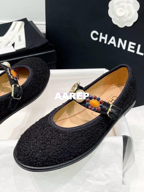 Replica Chanel 24P Mary Janes in Wool Tweed, Imitation Pearls, Strass G45778 Black 10