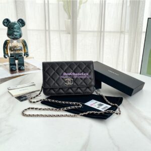 Replica Chanel Wallet On Chain WOC with Strass and Gold hardware AP3395 Black