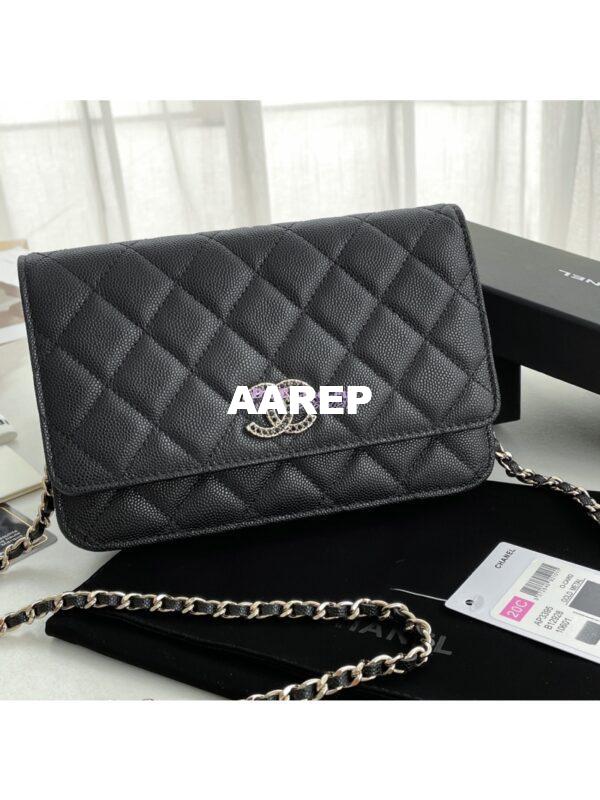 Replica Chanel Wallet On Chain WOC with Strass and Gold hardware AP3395 Black 4