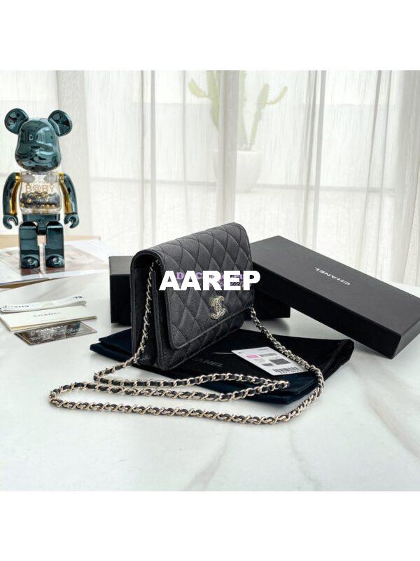 Replica Chanel Wallet On Chain WOC with Strass and Gold hardware AP3395 Black 5