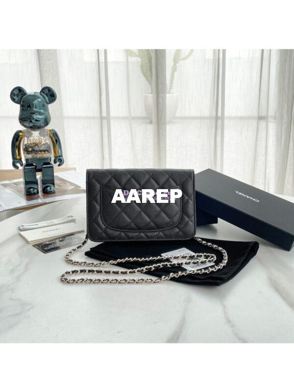 Replica Chanel Wallet On Chain WOC with Strass and Gold hardware AP3395 Black 7