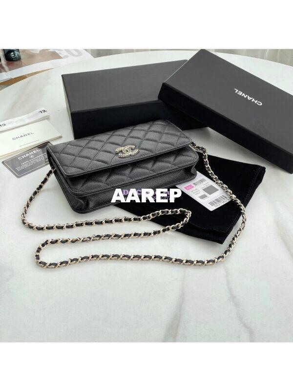 Replica Chanel Wallet On Chain WOC with Strass and Gold hardware AP3395 Black 8