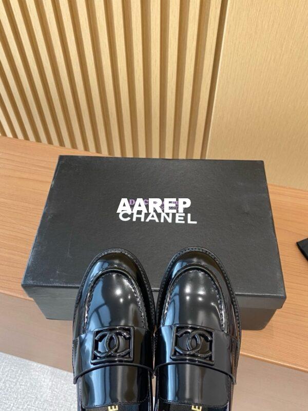 Replica Chanel CC Black Metal Moccasins in Calfskin G45156 Black 9