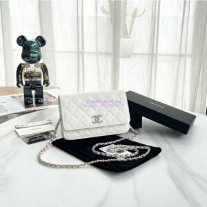 Replica Chanel Wallet On Chain WOC with Strass and Gold hardware AP3395 White