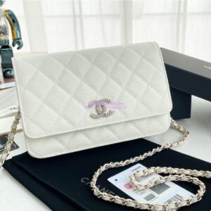 Replica Chanel Wallet On Chain WOC with Strass and Gold hardware AP3395 White 2