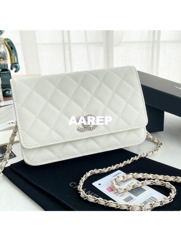 Replica Chanel Wallet On Chain WOC with Strass and Gold hardware AP3395 White 4