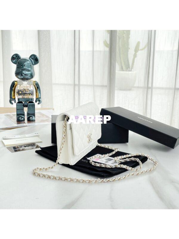 Replica Chanel Wallet On Chain WOC with Strass and Gold hardware AP3395 White 5