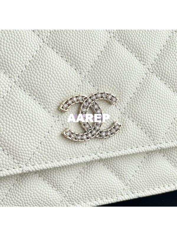 Replica Chanel Wallet On Chain WOC with Strass and Gold hardware AP3395 White 6
