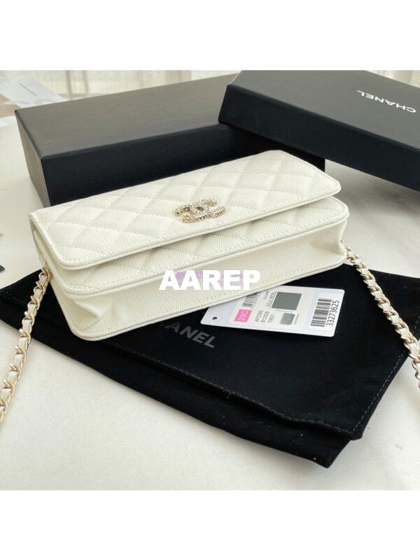 Replica Chanel Wallet On Chain WOC with Strass and Gold hardware AP3395 White 8