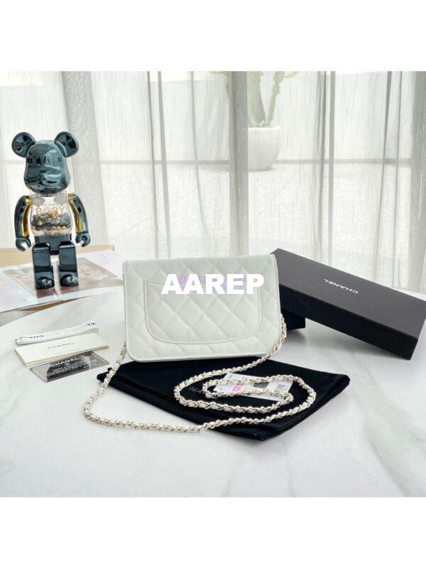 Replica Chanel Wallet On Chain WOC with Strass and Gold hardware AP3395 White 9