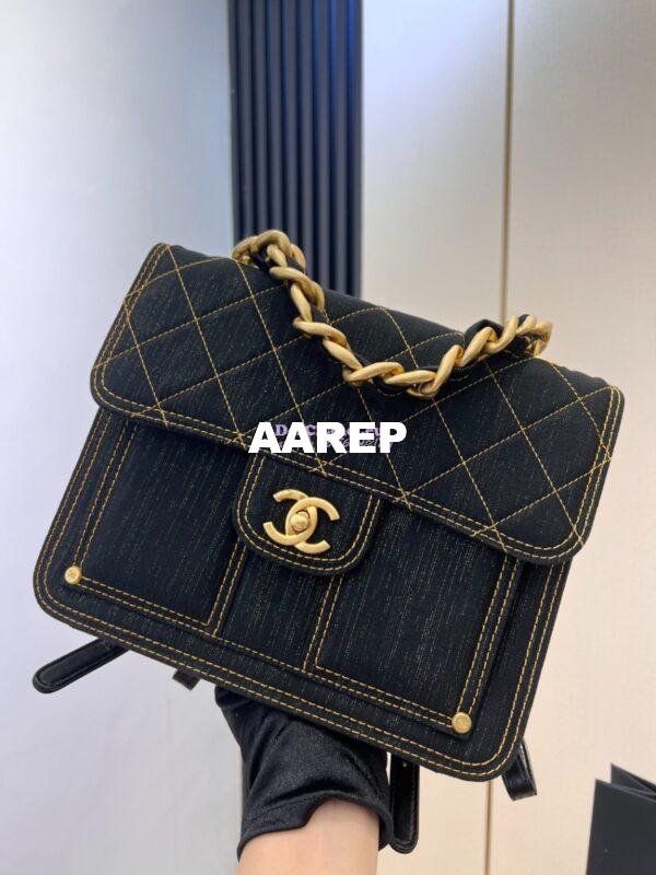 Replica Chanel Denim Chain Backpack AS4031 Black 4