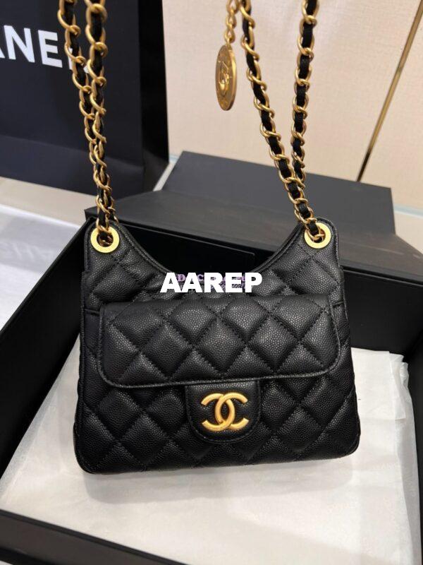 Replica Chanel Small Hobo Bag Grained Calfskin AS3710 Black 3
